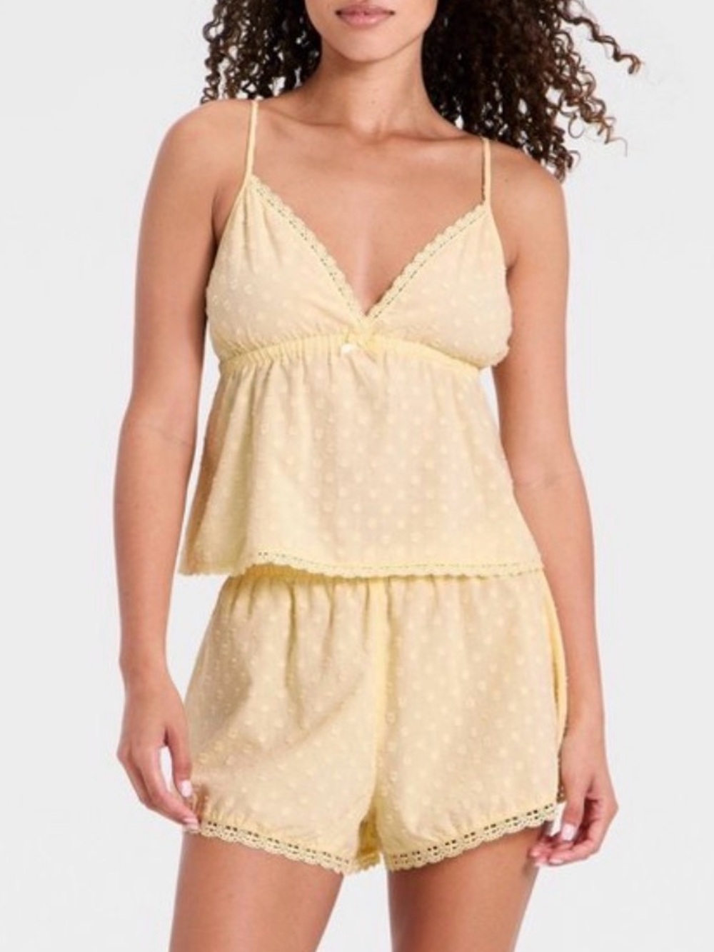 Wild Fable Pajama Set Babydoll Yellow Swiss Dot Shorts Cami Size XS NWT